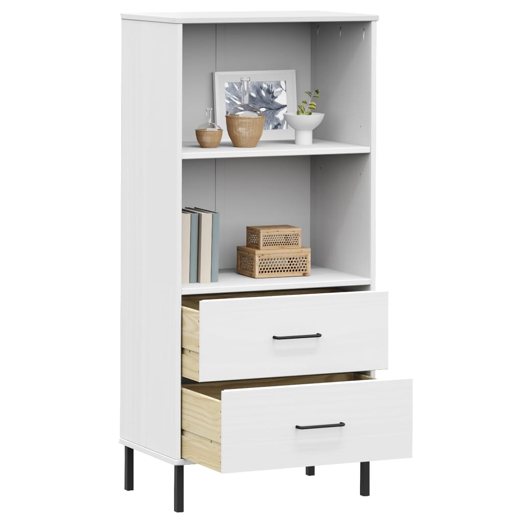 Bibliothèque à 2 tiroirs Blanc 60x35x128,5 cm Bois massif OSLO - XIOS