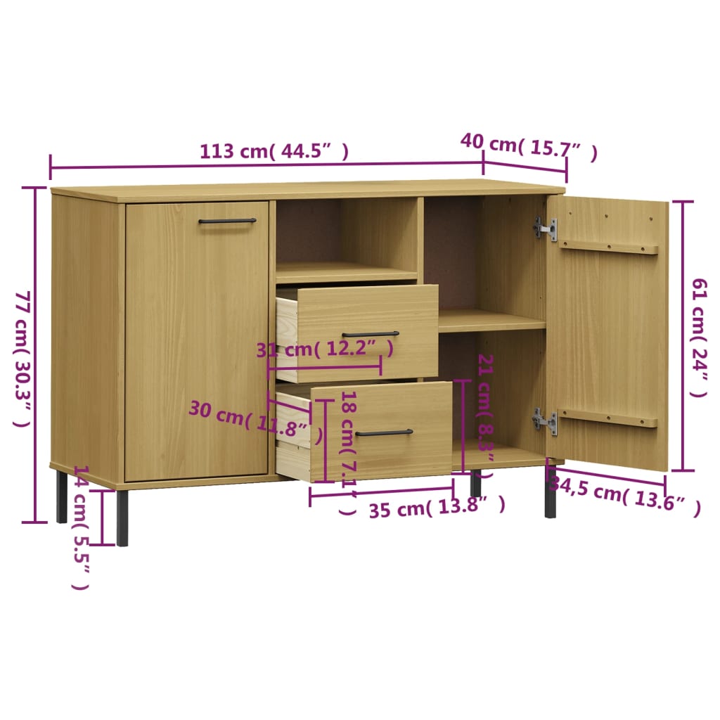 Buffet avec pieds en métal Marron 113x40x77 cm Bois massif OSLO - XIOS