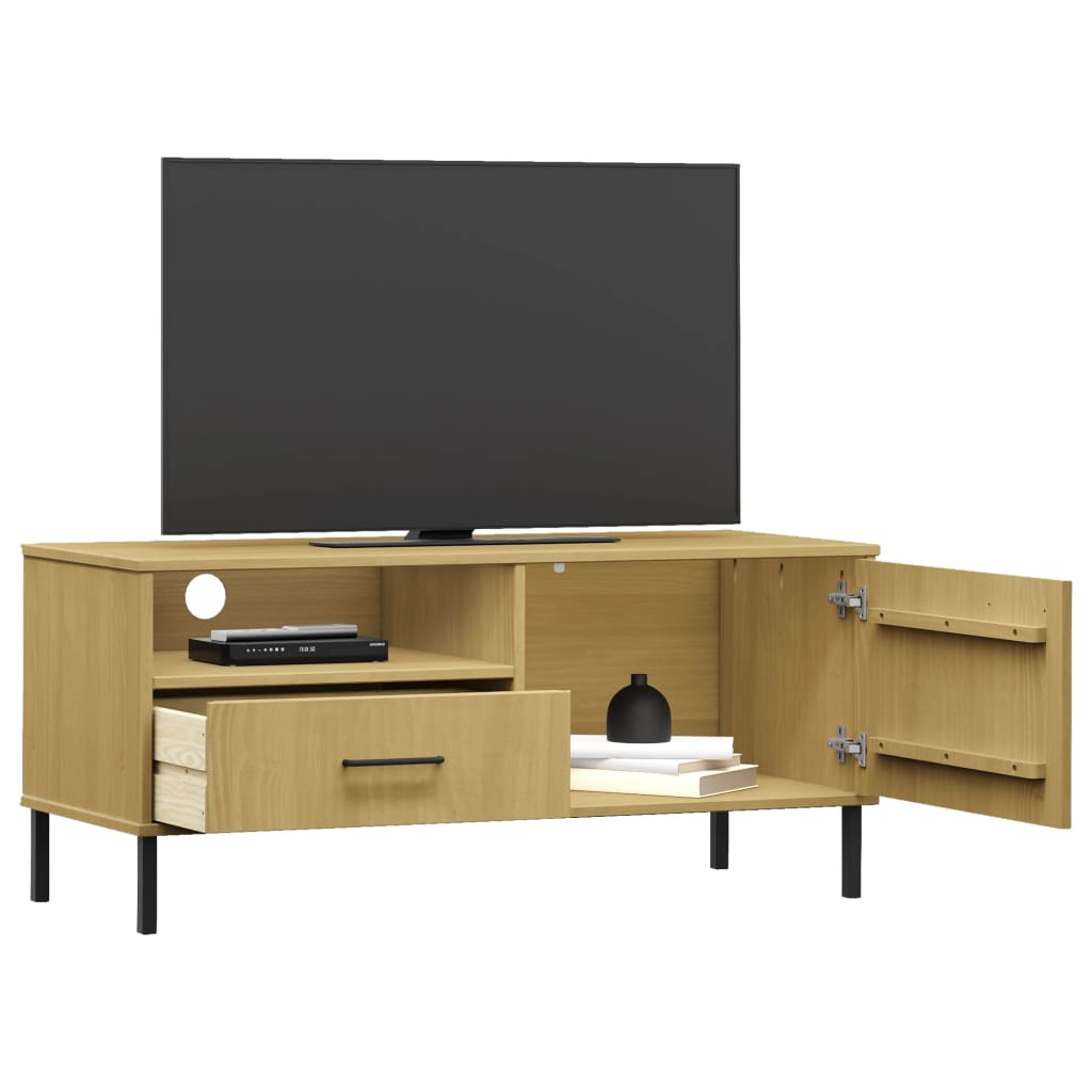 Meuble TV avec pieds en métal Marron Bois de pin massif OSLO - XIOS