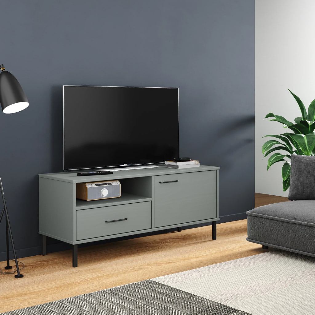 Meuble TV avec pieds en métal Gris Bois de pin massif OSLO - XIOS