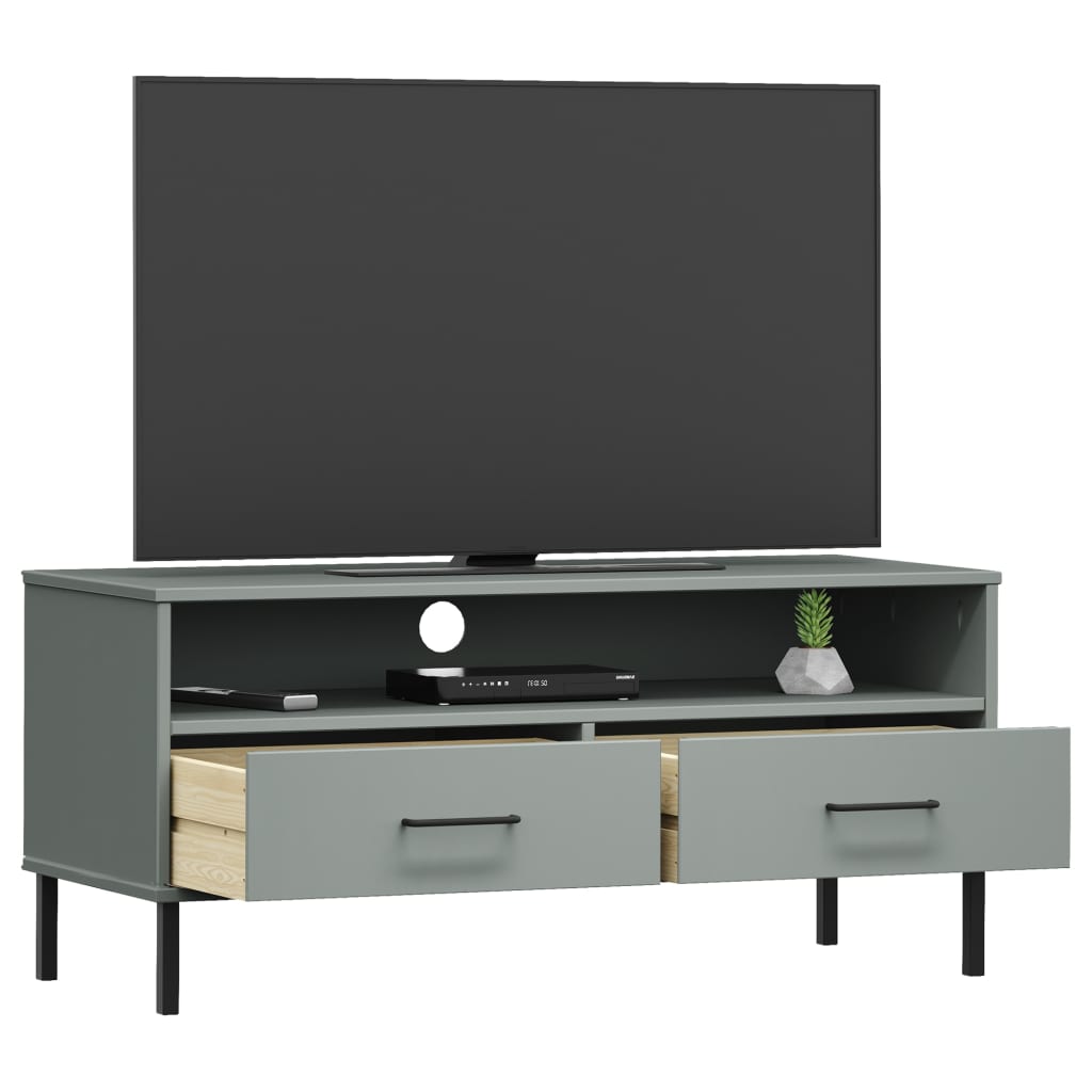 Meuble TV avec pieds en métal Gris Bois de pin massif OSLO - XIOS