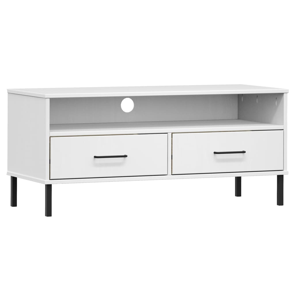 Meuble TV avec pieds en métal Blanc Bois de pin massif OSLO - XIOS