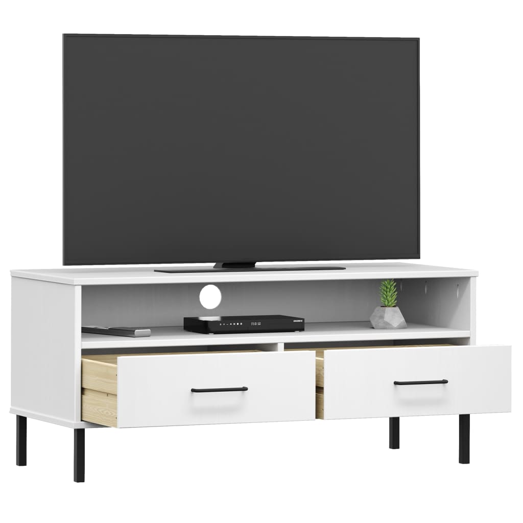 Meuble TV avec pieds en métal Blanc Bois de pin massif OSLO - XIOS