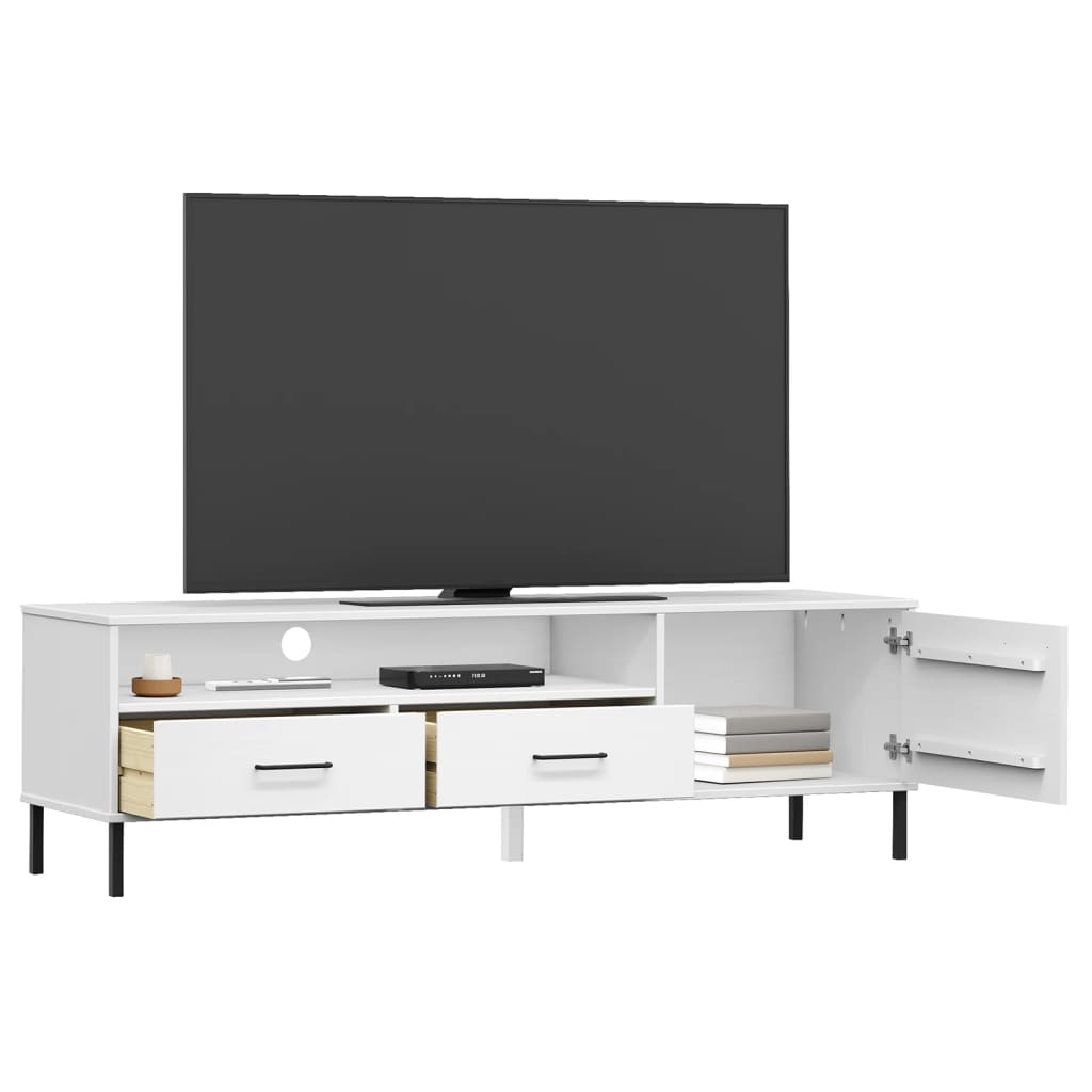 Meuble TV avec pieds en métal Blanc Bois de pin massif OSLO - XIOS