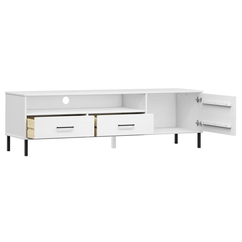 Meuble TV avec pieds en métal Blanc Bois de pin massif OSLO - XIOS
