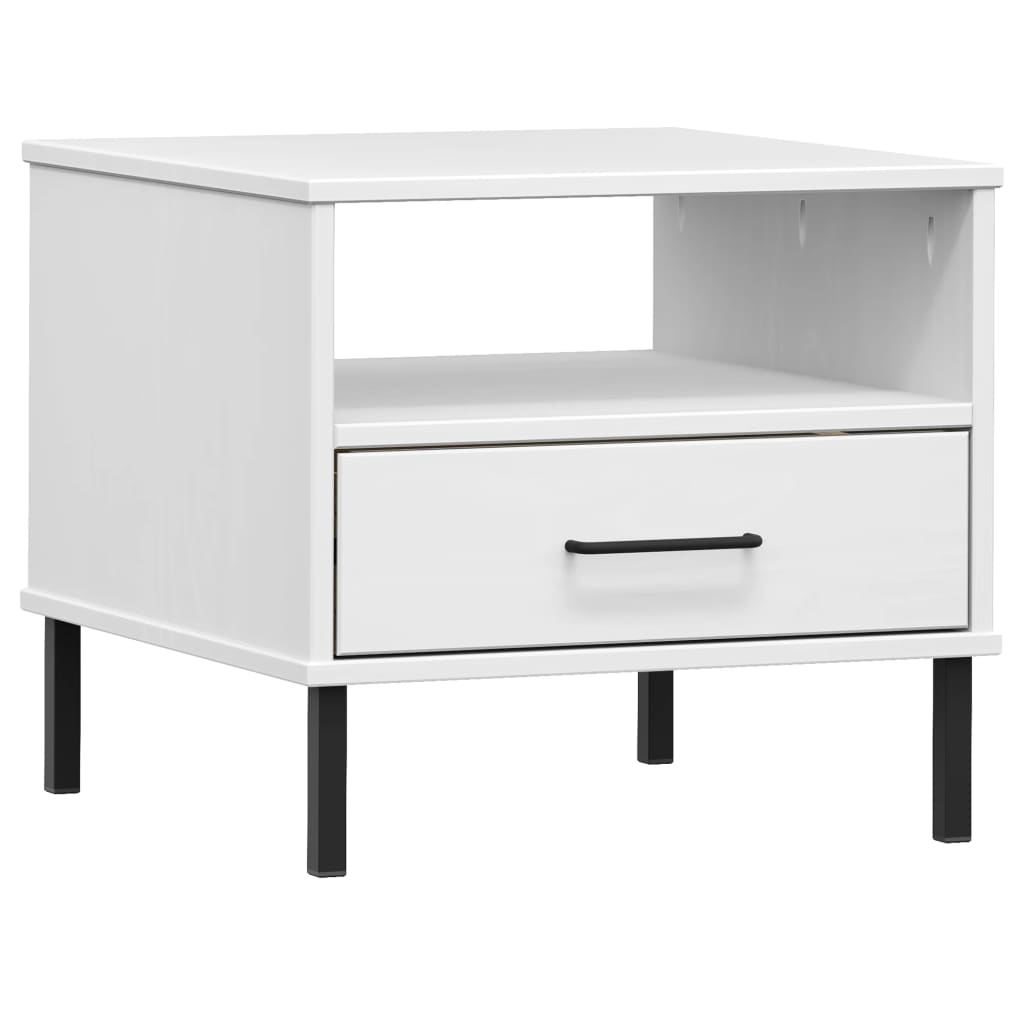 Table de chevet avec pieds en métal Blanc Bois pin massif OSLO - XIOS