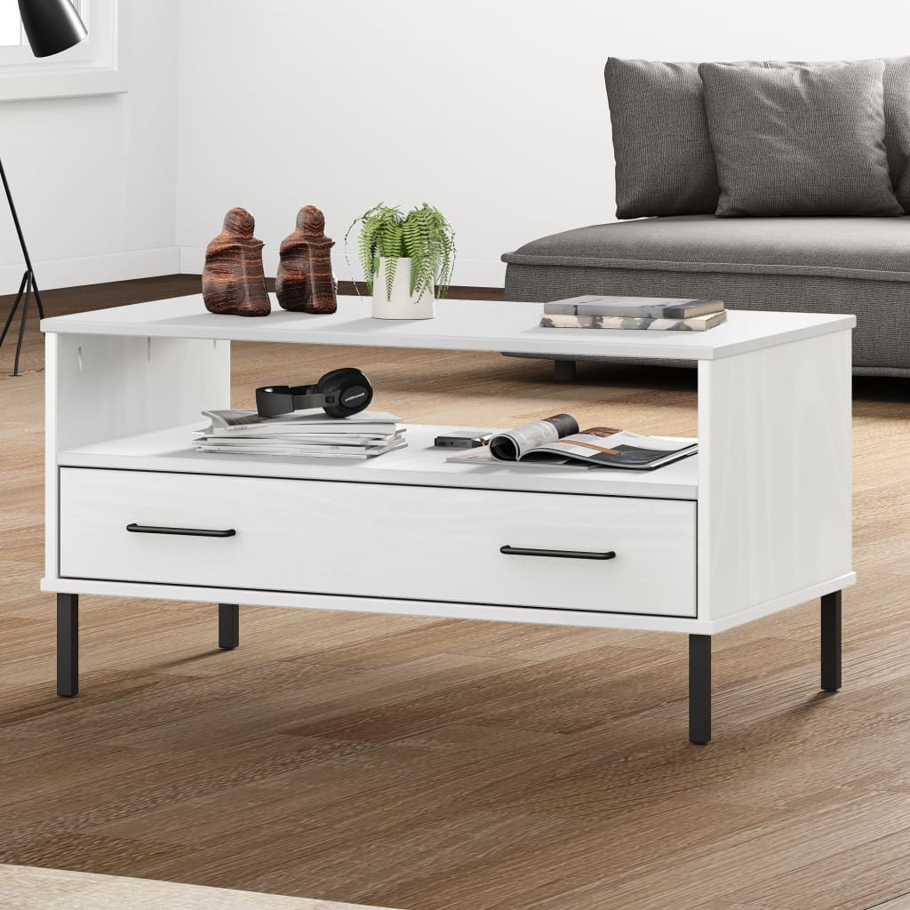 Table basse avec pieds en métal Blanc 85x50x45 cm Bois OSLO - XIOS