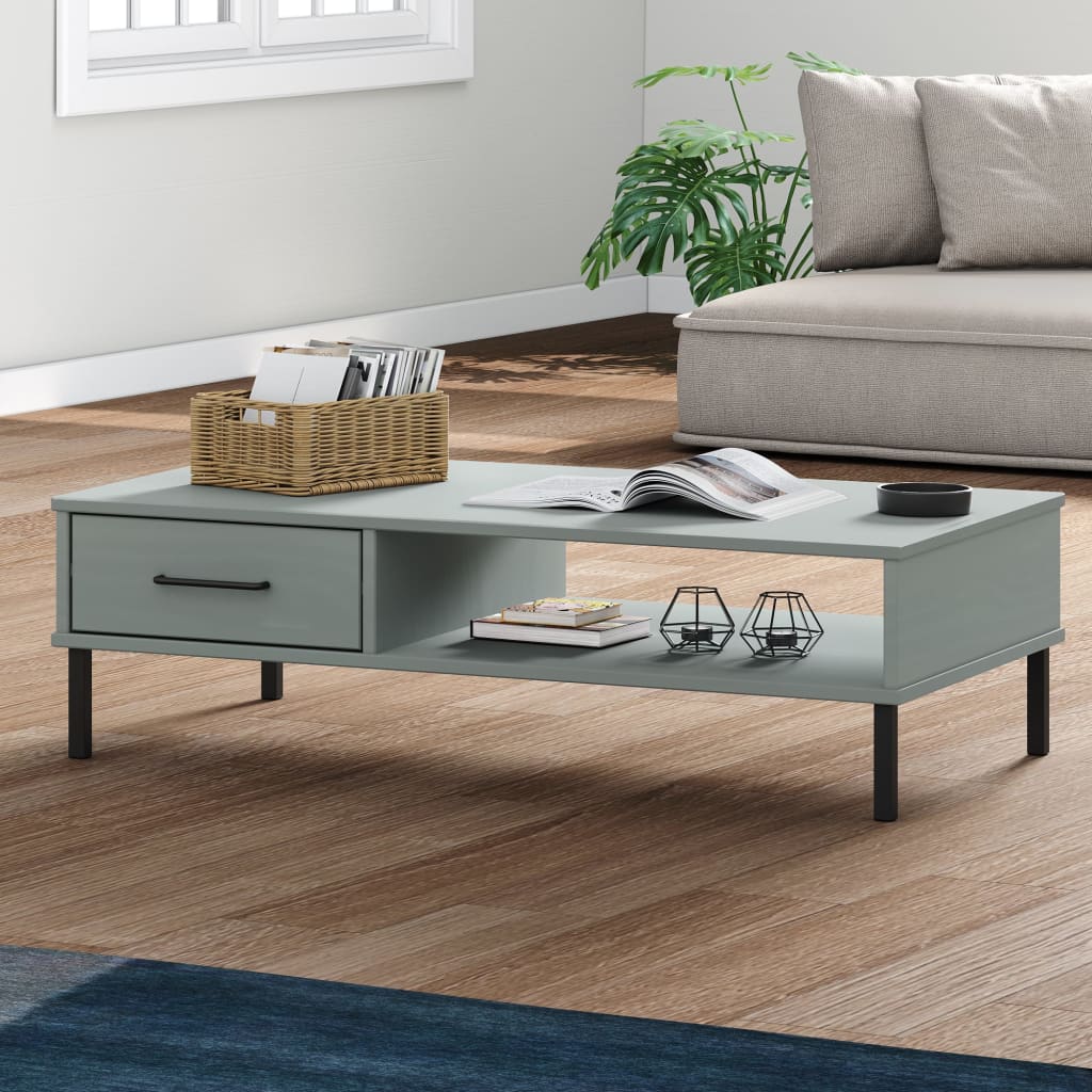 Table basse avec pieds en métal Gris Bois pin massif OSLO - XIOS