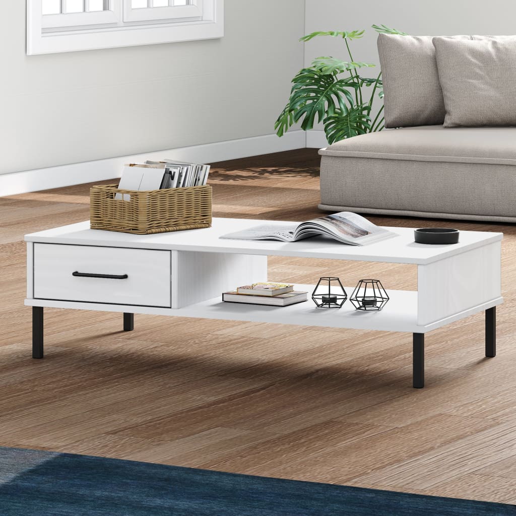 Table basse avec pieds en métal Blanc Bois pin massif OSLO - XIOS