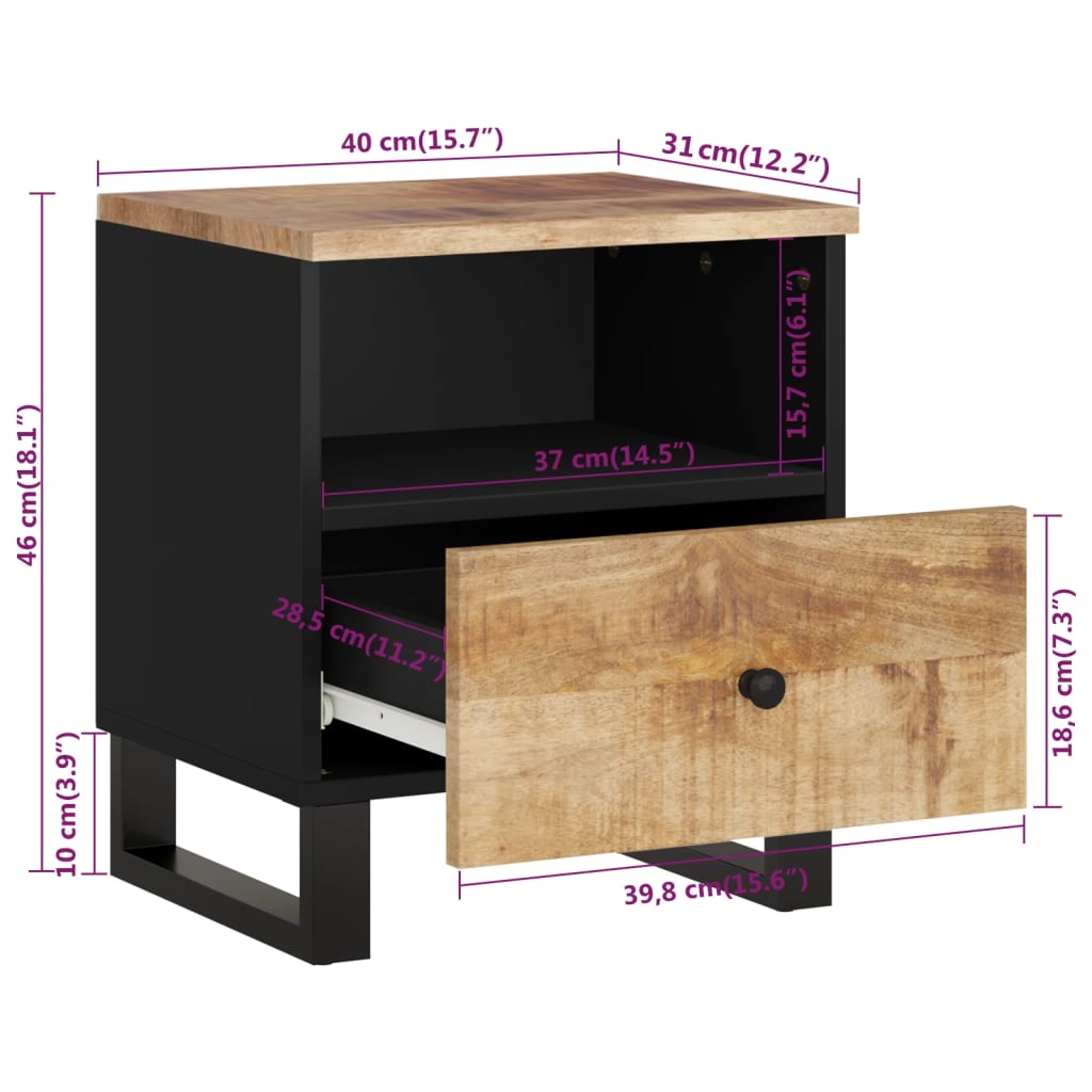 Tables de chevet 2 pcs Bois de manguier solide et d'ingénierie