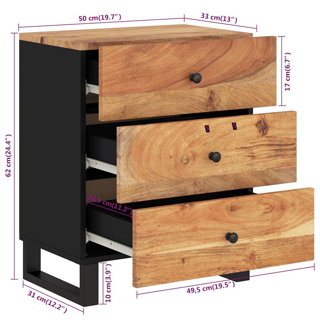 Table de chevet 50x33x62cm Bois d'acacia solide et d'ingénierie - XIOS