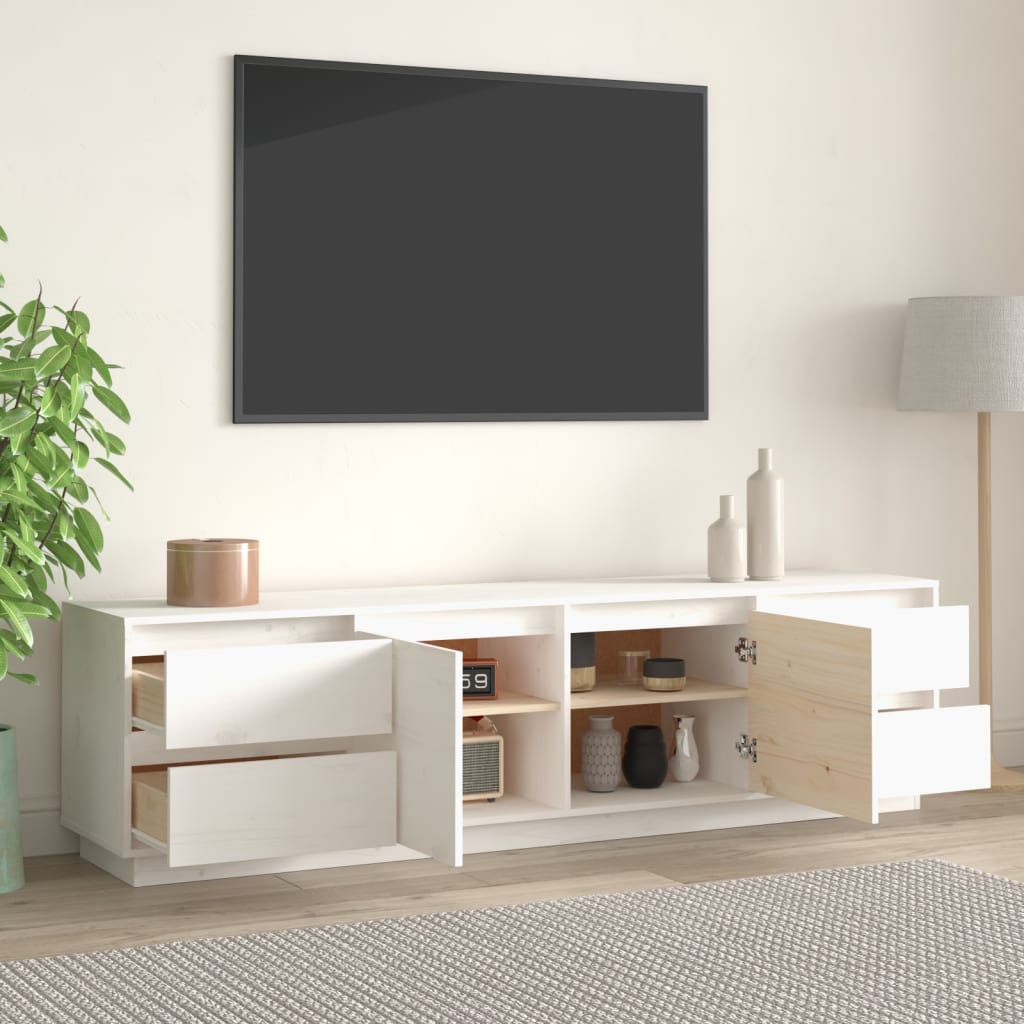 Meuble TV Blanc 176x37x47,5 cm Bois de pin massif - XIOS