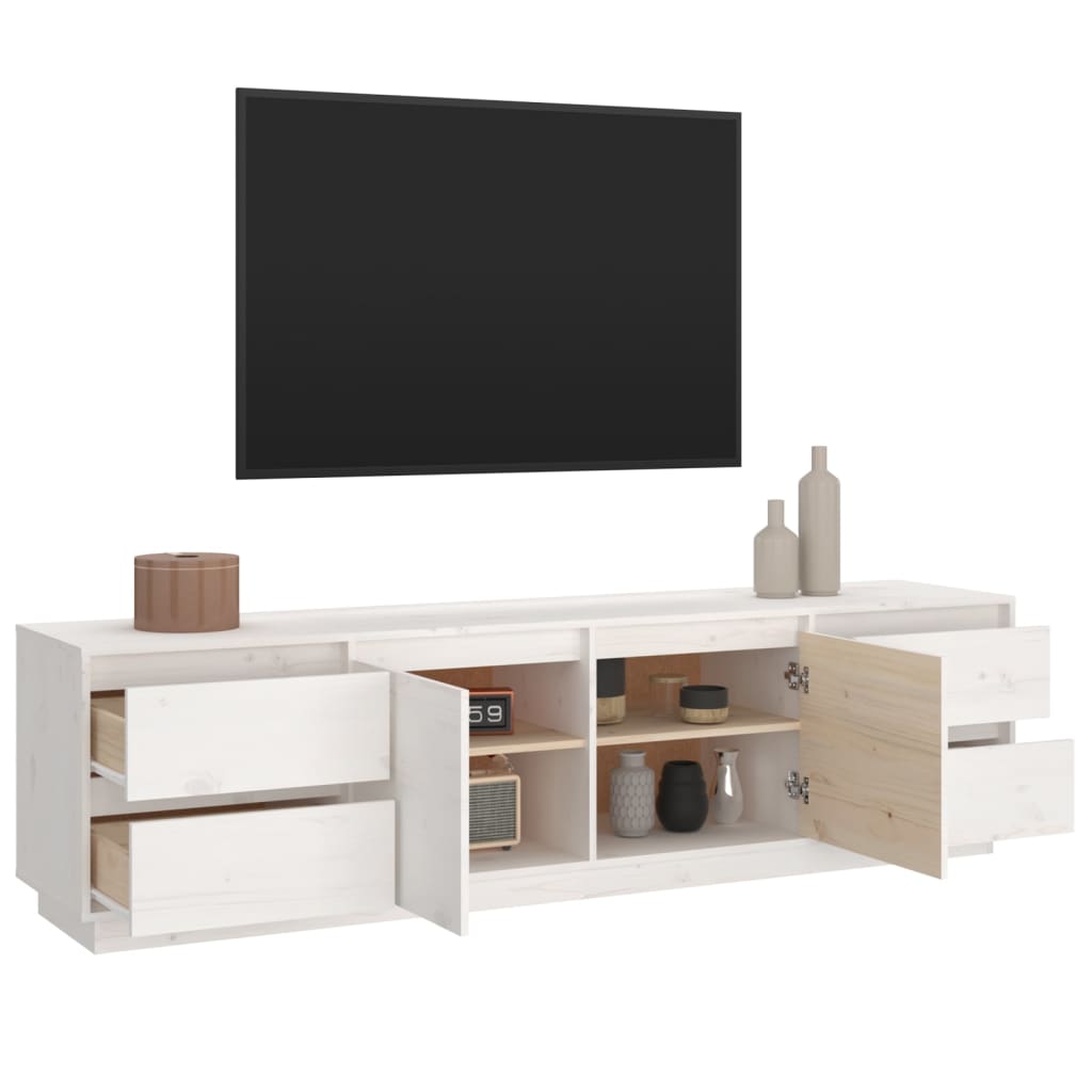 Meuble TV Blanc 176x37x47,5 cm Bois de pin massif - XIOS