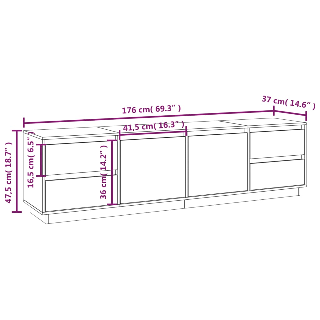 Meuble TV Blanc 176x37x47,5 cm Bois de pin massif - XIOS