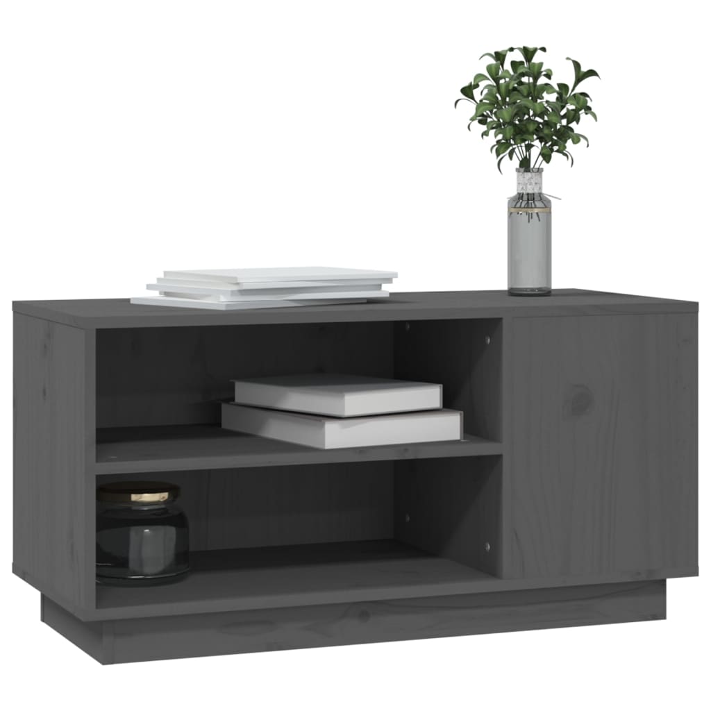Meuble TV Gris 80x35x40,5 cm Bois de pin massif - XIOS