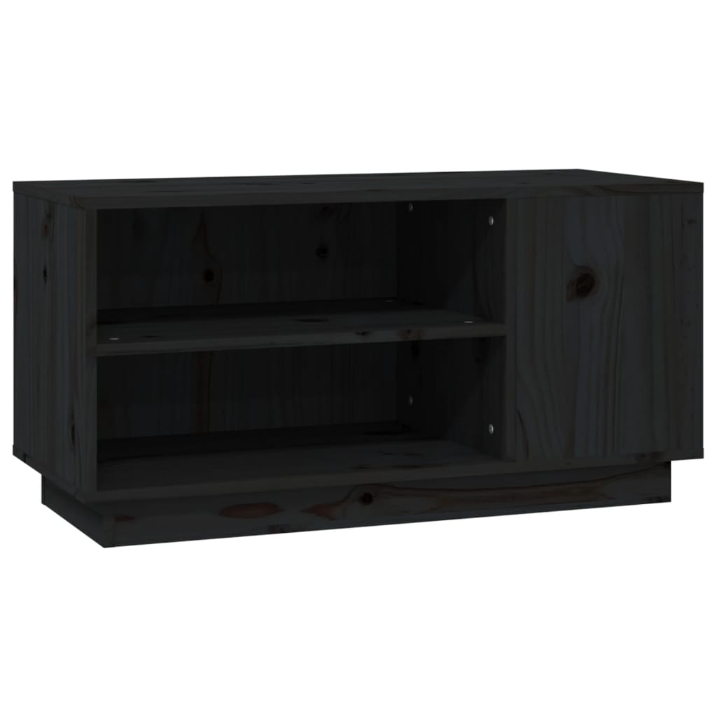 Meuble TV Noir 80x35x40,5 cm Bois de pin massif - XIOS