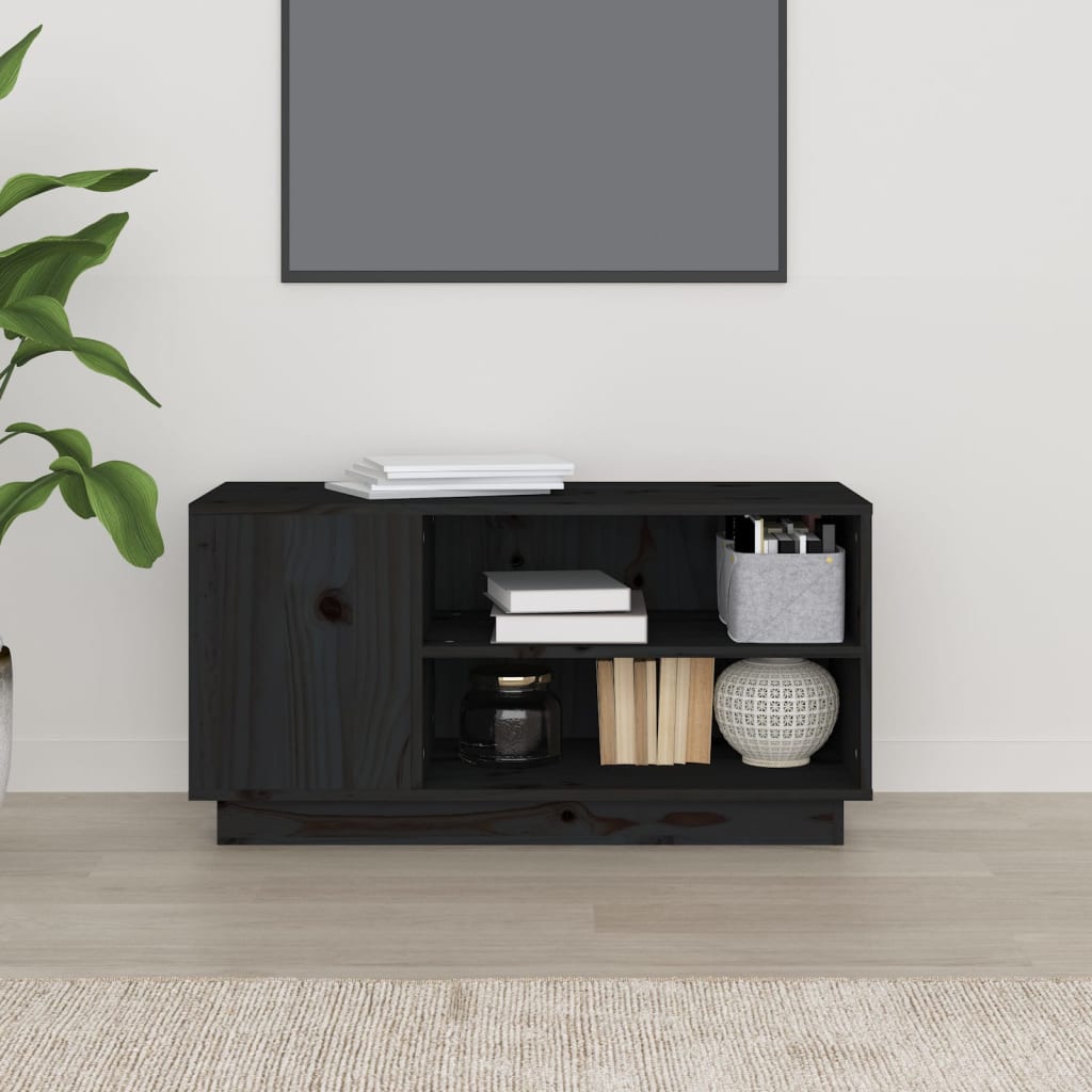 Meuble TV Noir 80x35x40,5 cm Bois de pin massif - XIOS