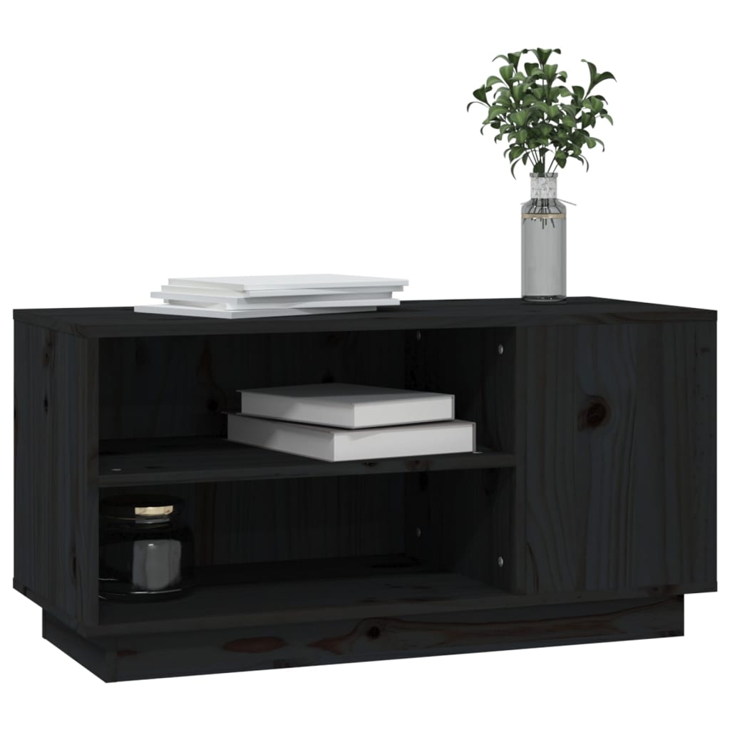 Meuble TV Noir 80x35x40,5 cm Bois de pin massif - XIOS
