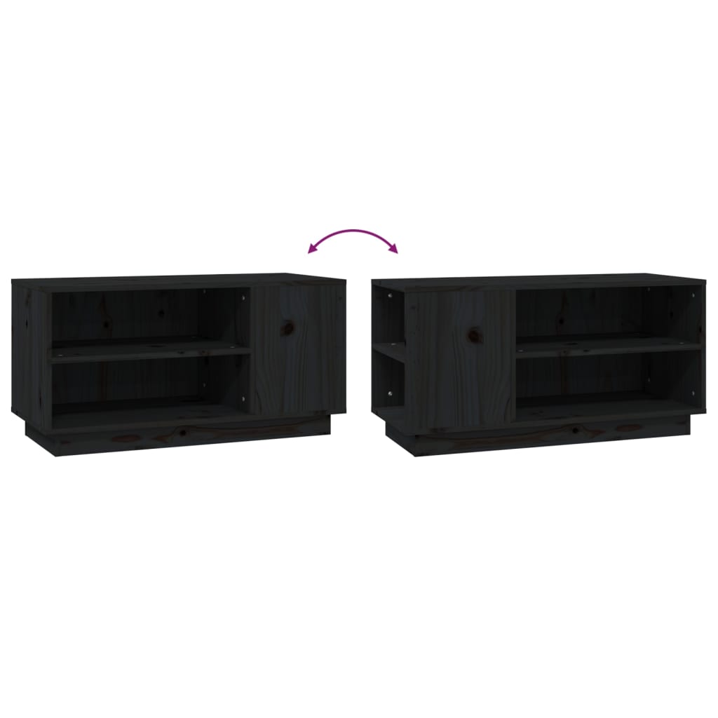 Meuble TV Noir 80x35x40,5 cm Bois de pin massif - XIOS