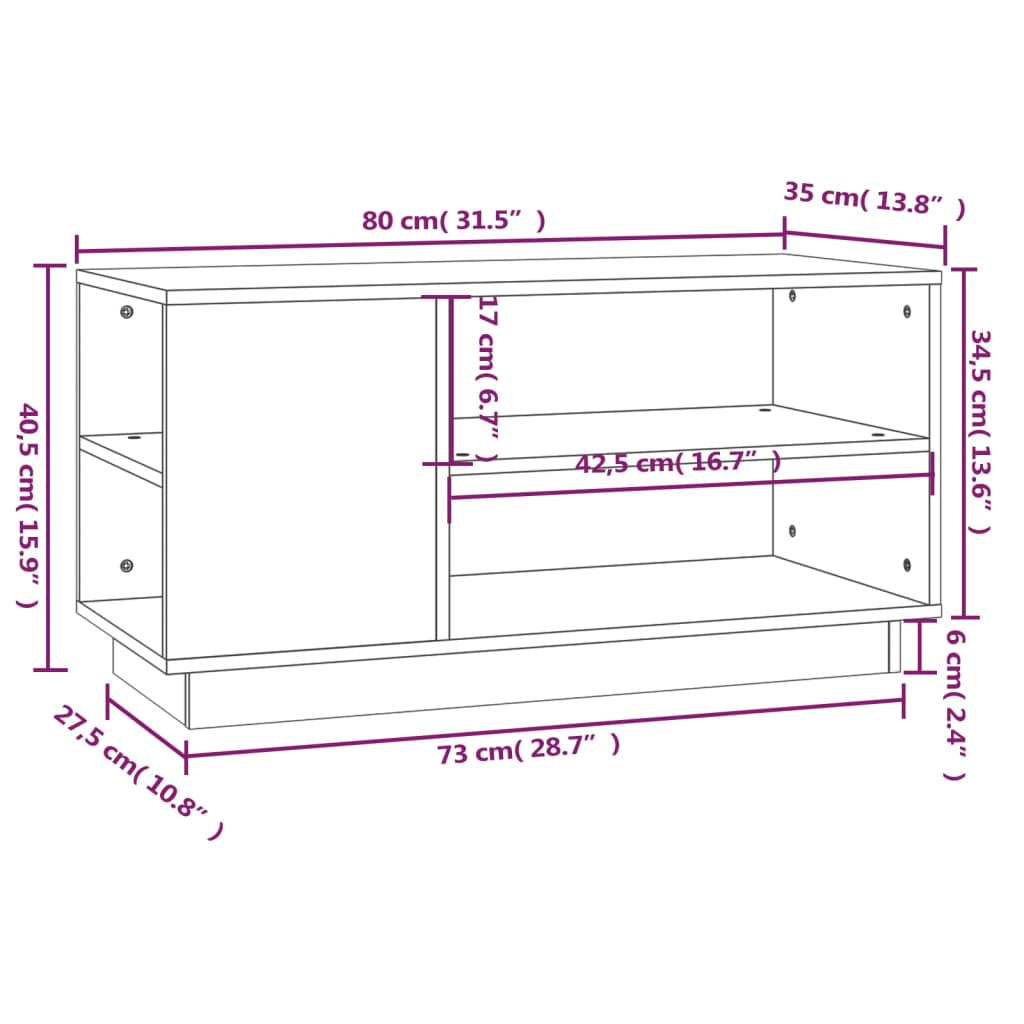 Meuble TV Noir 80x35x40,5 cm Bois de pin massif - XIOS