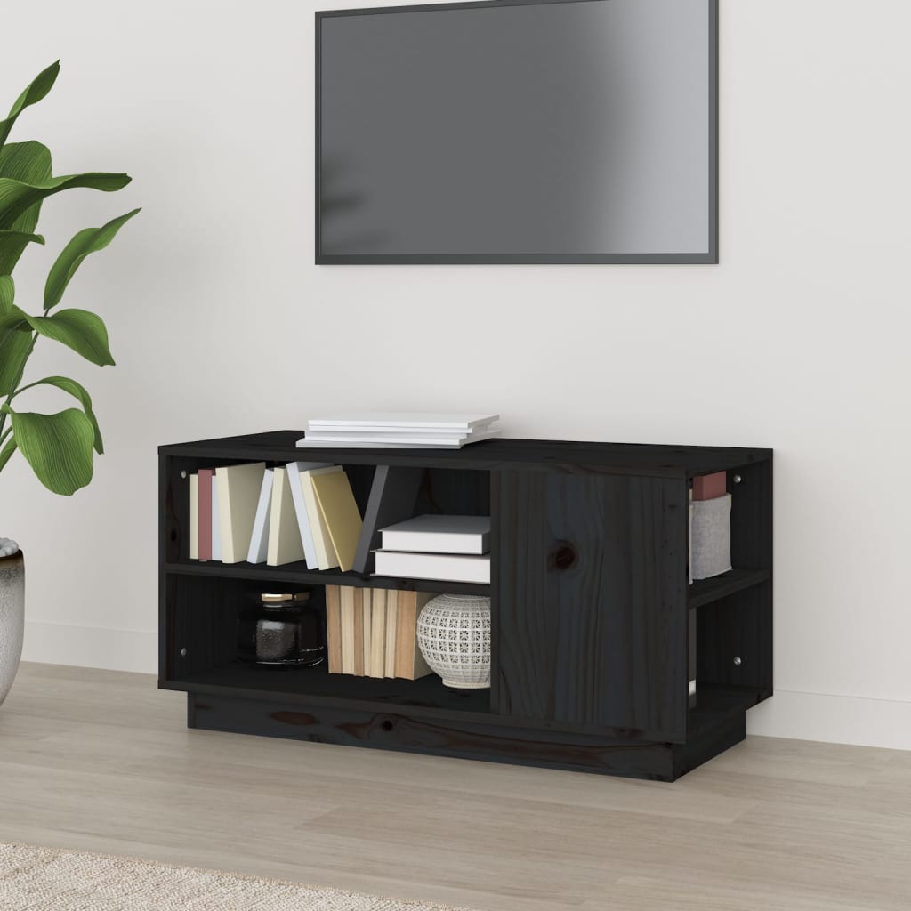 Meuble TV Noir 80x35x40,5 cm Bois de pin massif - XIOS