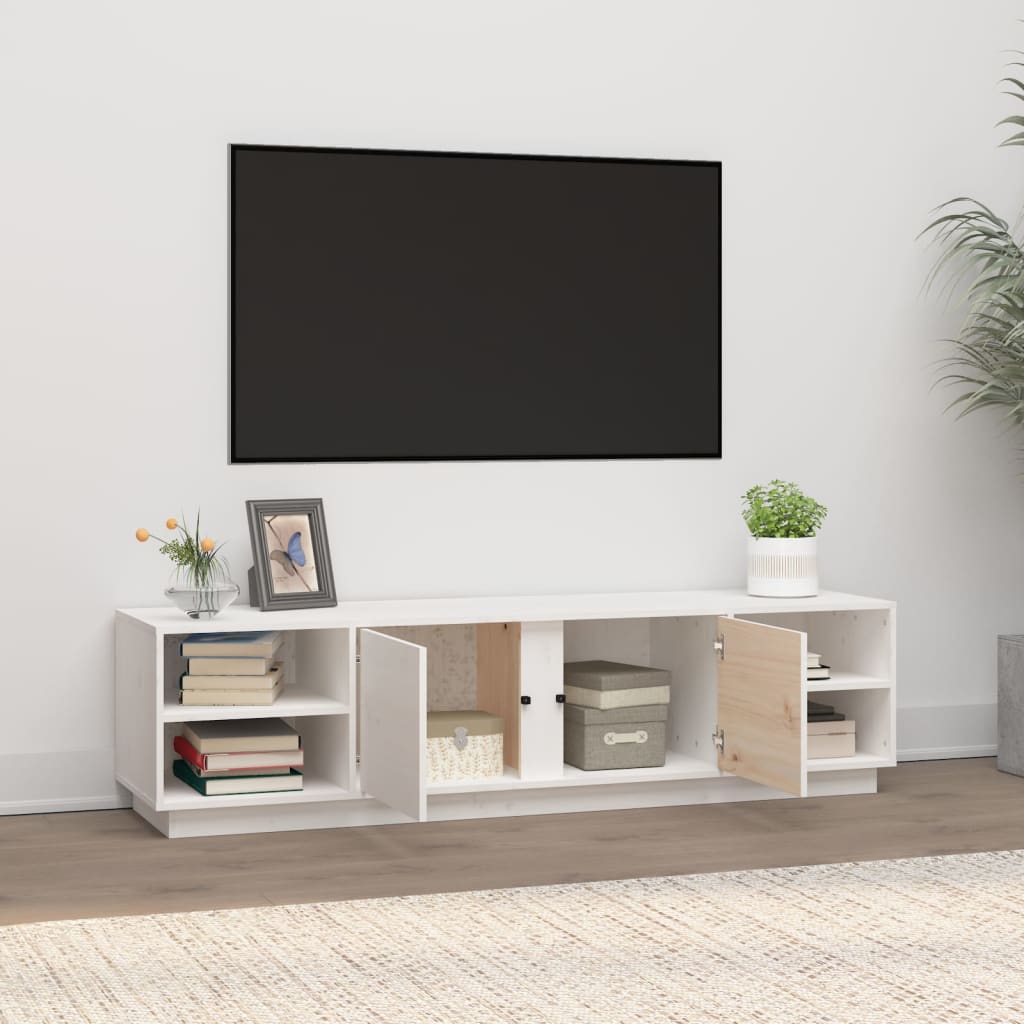 Meuble TV Blanc 156x40x40 cm Bois de pin massif - XIOS