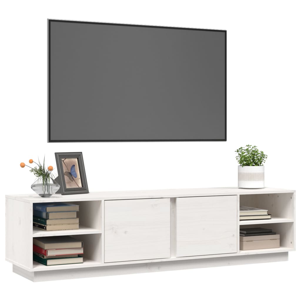 Meuble TV Blanc 156x40x40 cm Bois de pin massif - XIOS