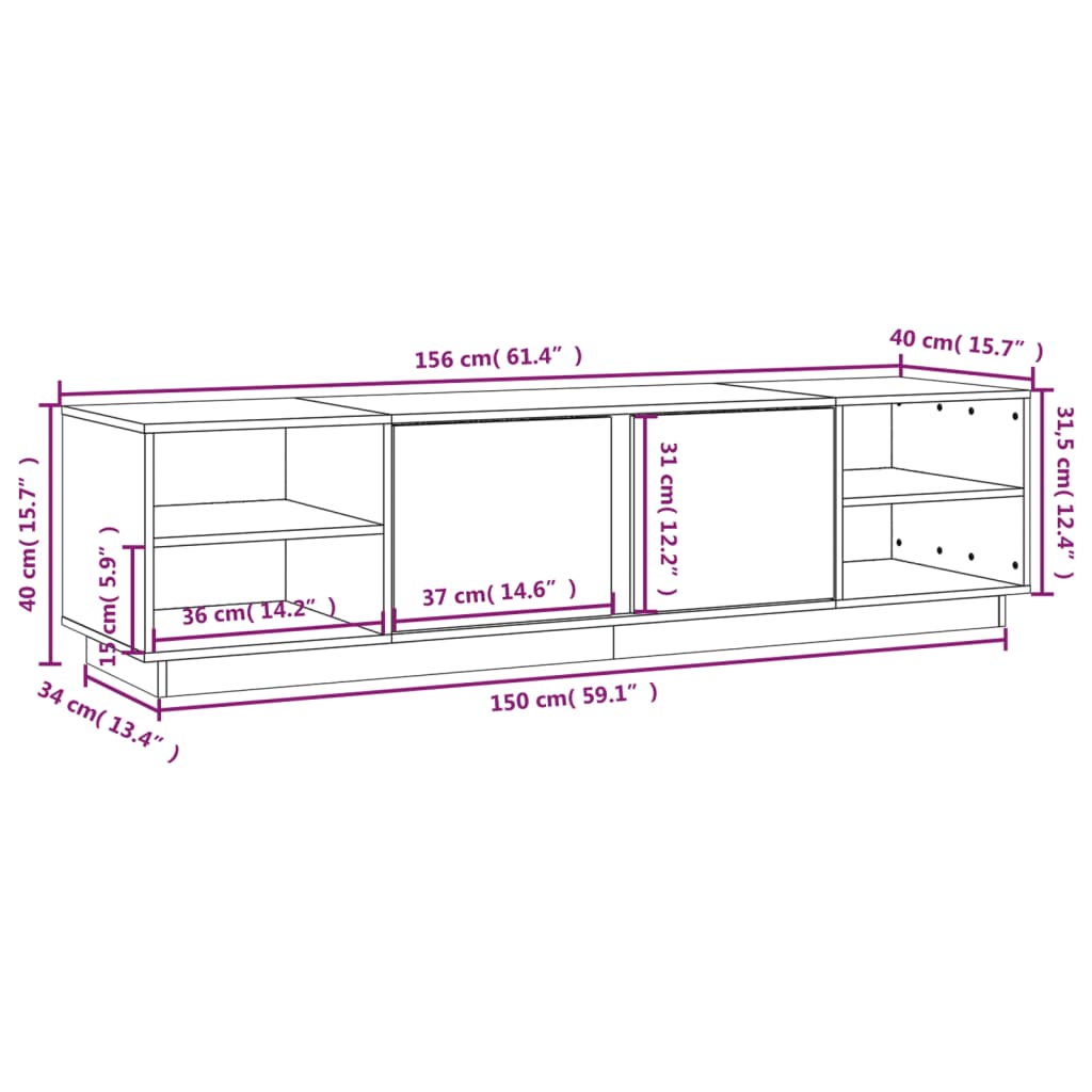 Meuble TV Blanc 156x40x40 cm Bois de pin massif - XIOS