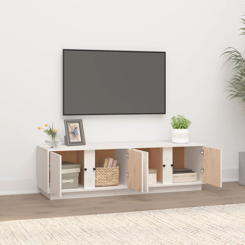 Meuble TV Blanc 140x40x40 cm Bois de pin massif - XIOS