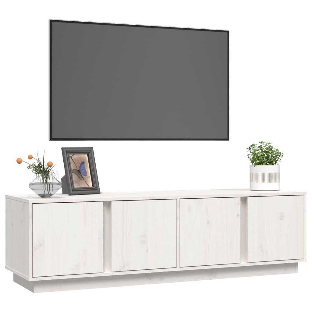 Meuble TV Blanc 140x40x40 cm Bois de pin massif - XIOS
