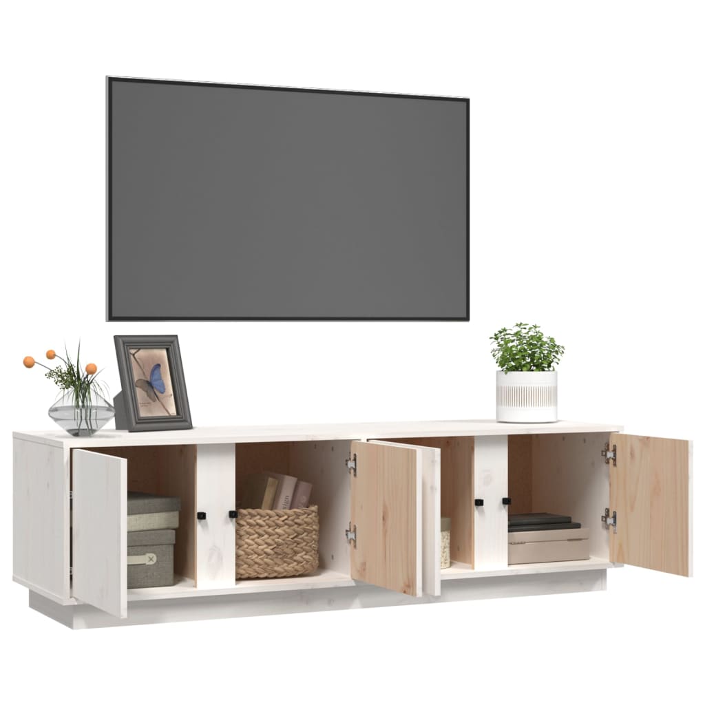 Meuble TV Blanc 140x40x40 cm Bois de pin massif - XIOS