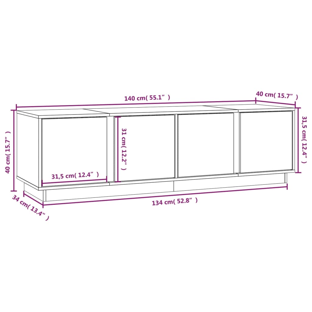 Meuble TV Blanc 140x40x40 cm Bois de pin massif - XIOS