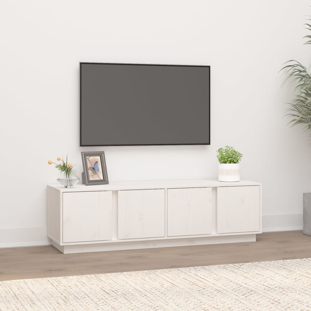 Meuble TV Blanc 140x40x40 cm Bois de pin massif - XIOS