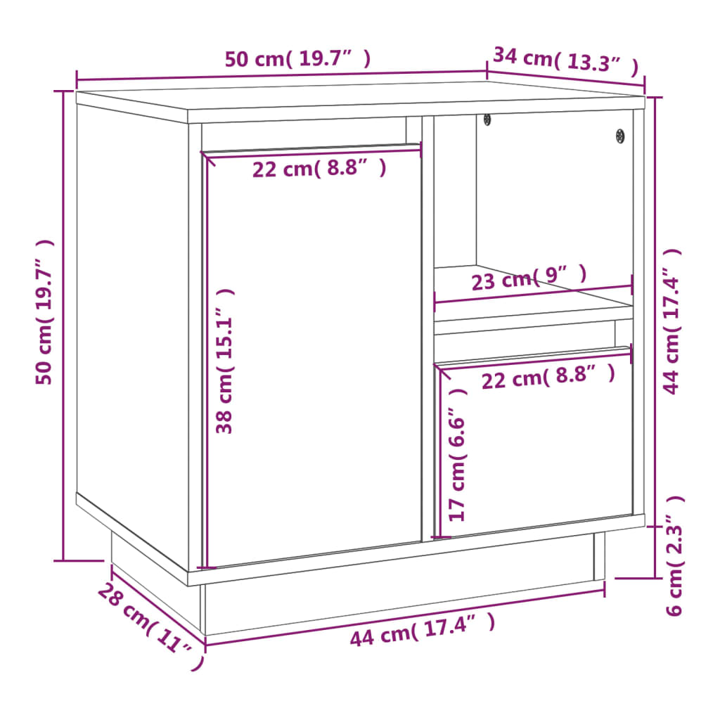 Table de chevet 50x34x50 cm Bois de pin massif - XIOS