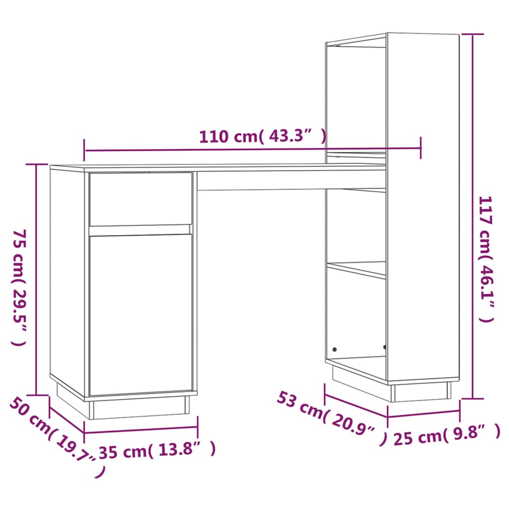 Bureau Blanc 110x53x117 cm Bois massif de pin - XIOS