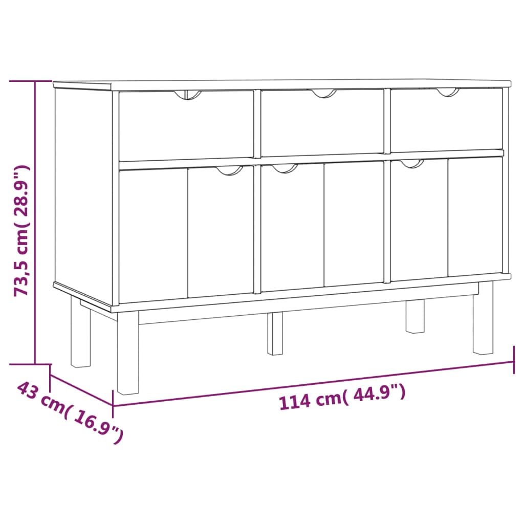 Buffet OTTA Marron et gris 114x43x73,5 cm Bois massif pin - XIOS
