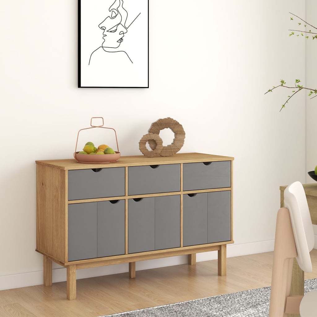 Buffet OTTA Marron et gris 114x43x73,5 cm Bois massif pin - XIOS