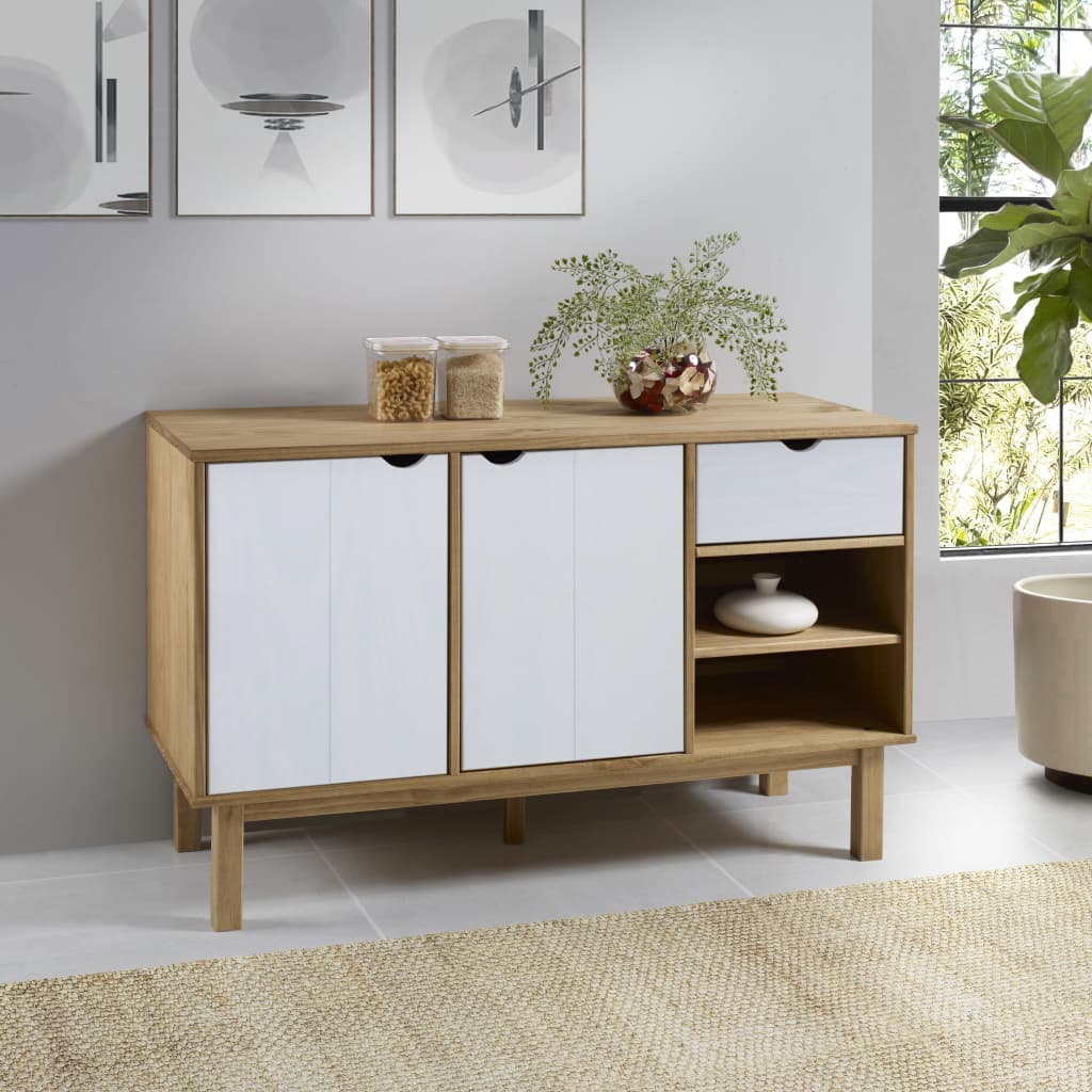 Buffet OTTA Marron et blanc 114x43x73,5 cm Bois massif pin - XIOS