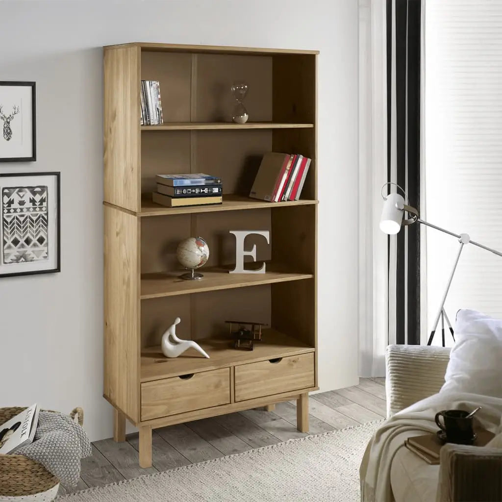 Bibliothèque OTTA avec 2 tiroirs Marron Bois massif pin - XIOS