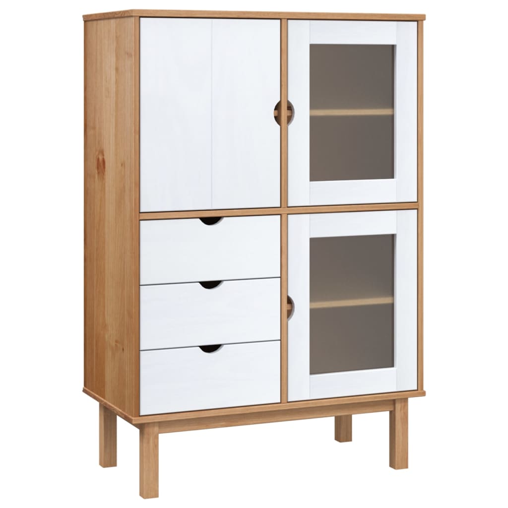 Buffet haut OTTA marron et blanc 85x43x125 cm bois massif pin - XIOS