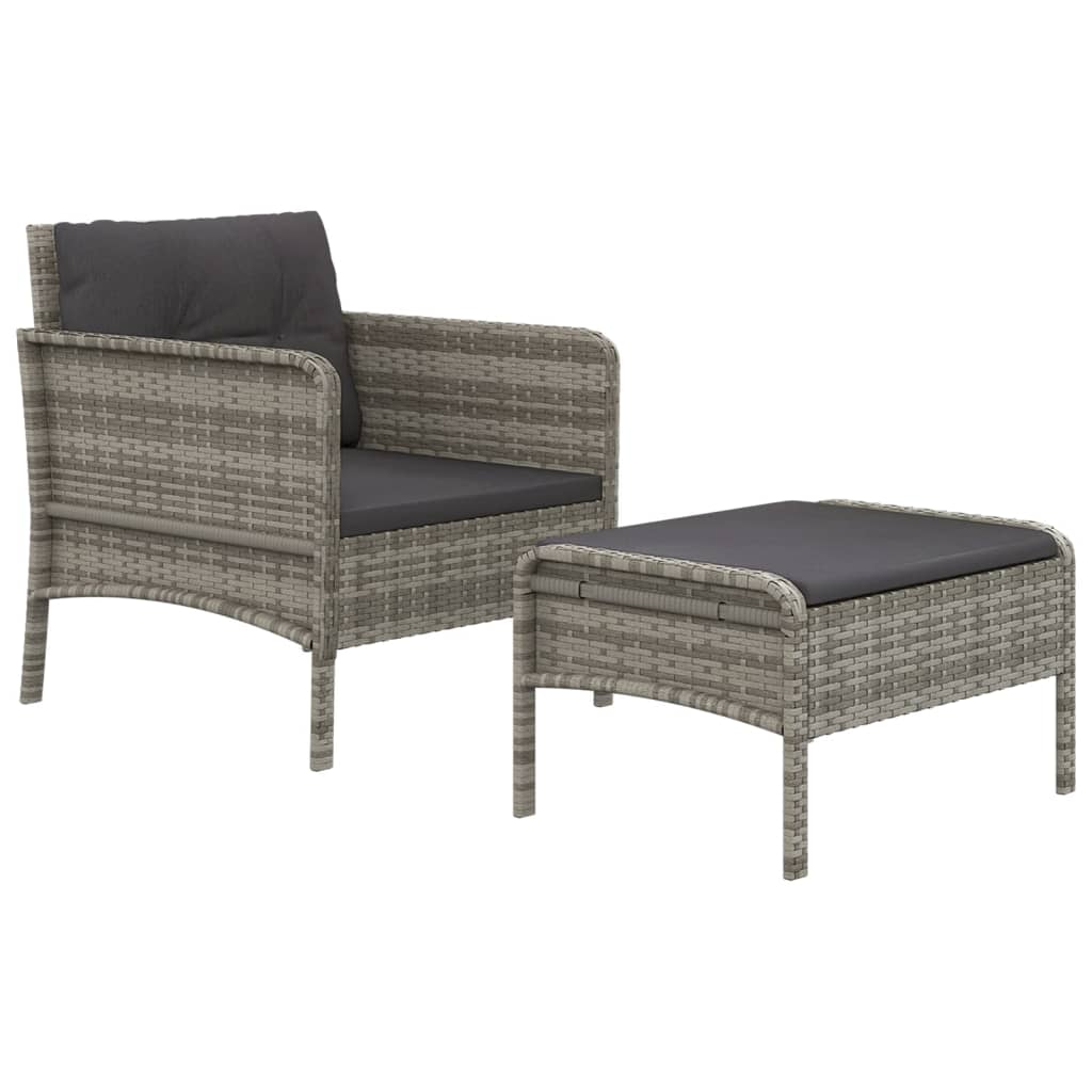 Salon de jardin 2 pcs avec coussins Gris Résine tressée
