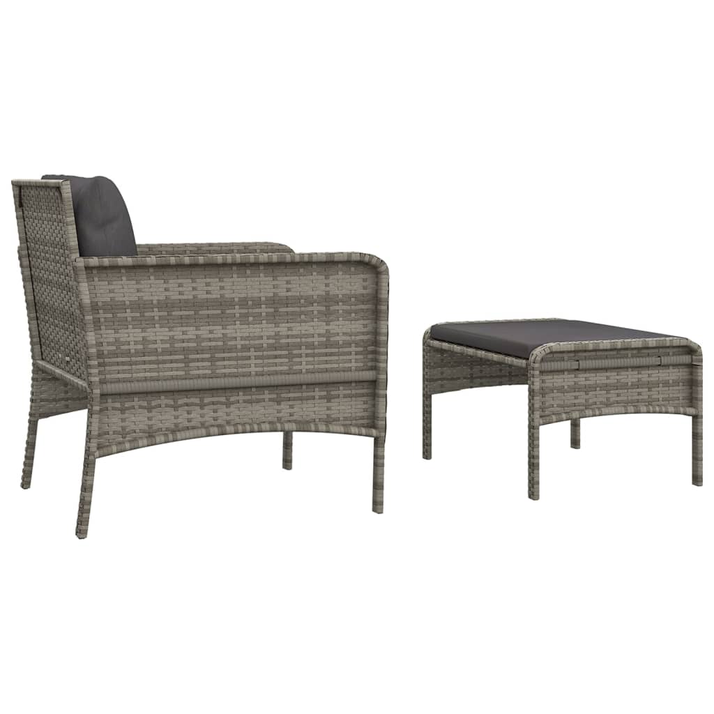 Salon de jardin 2 pcs avec coussins Gris Résine tressée