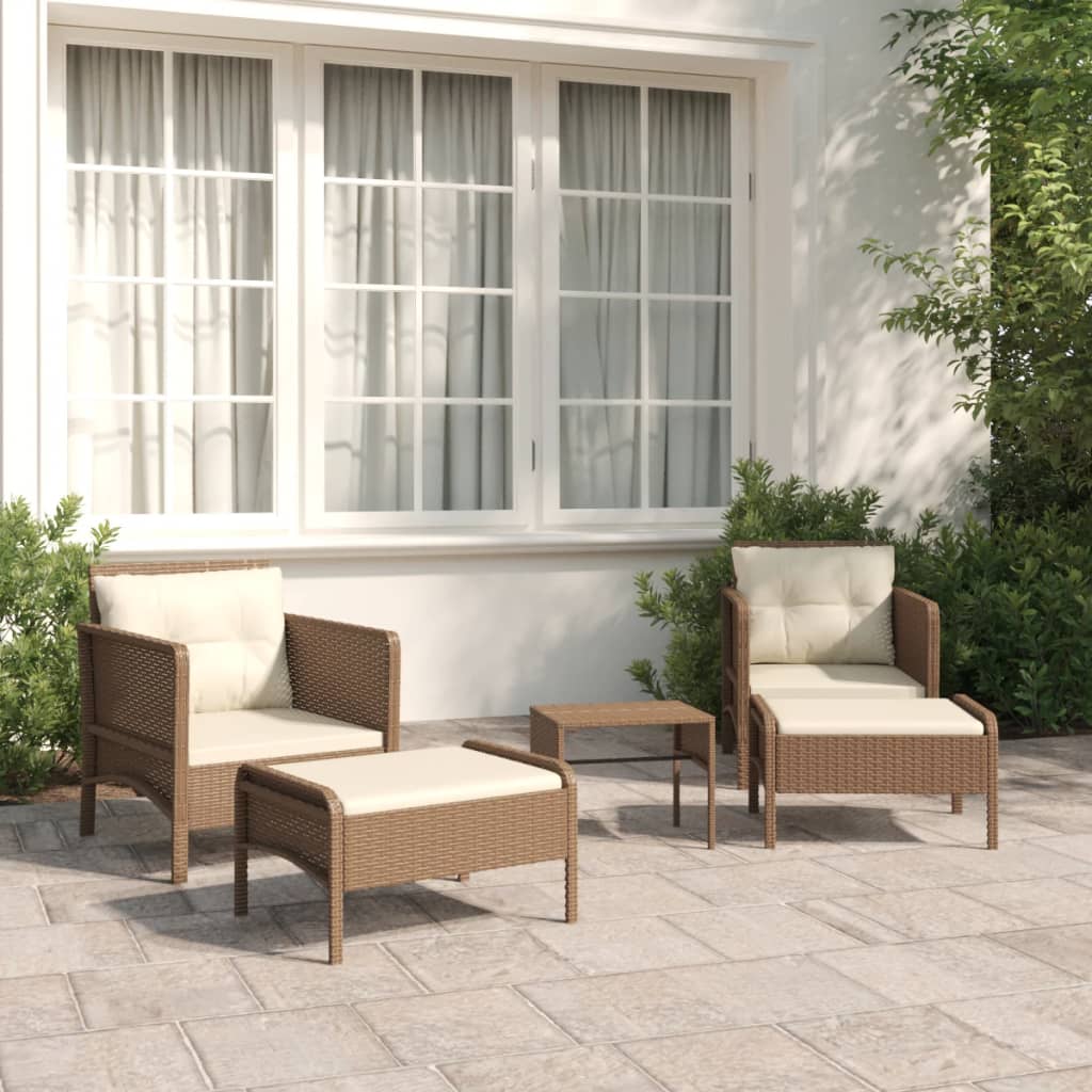 Salon de jardin 5 pcs avec coussins Marron Résine tressée