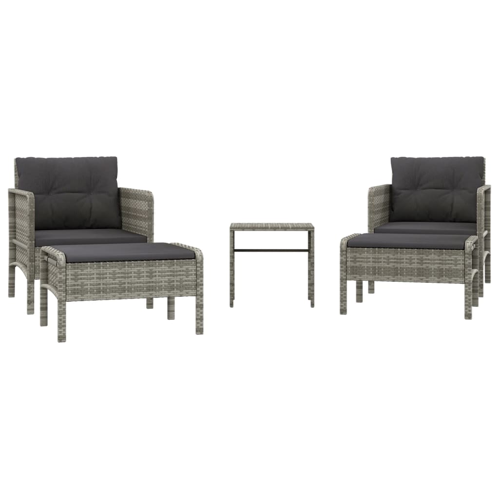 Salon de jardin 5 pcs avec coussins Gris Résine tressée