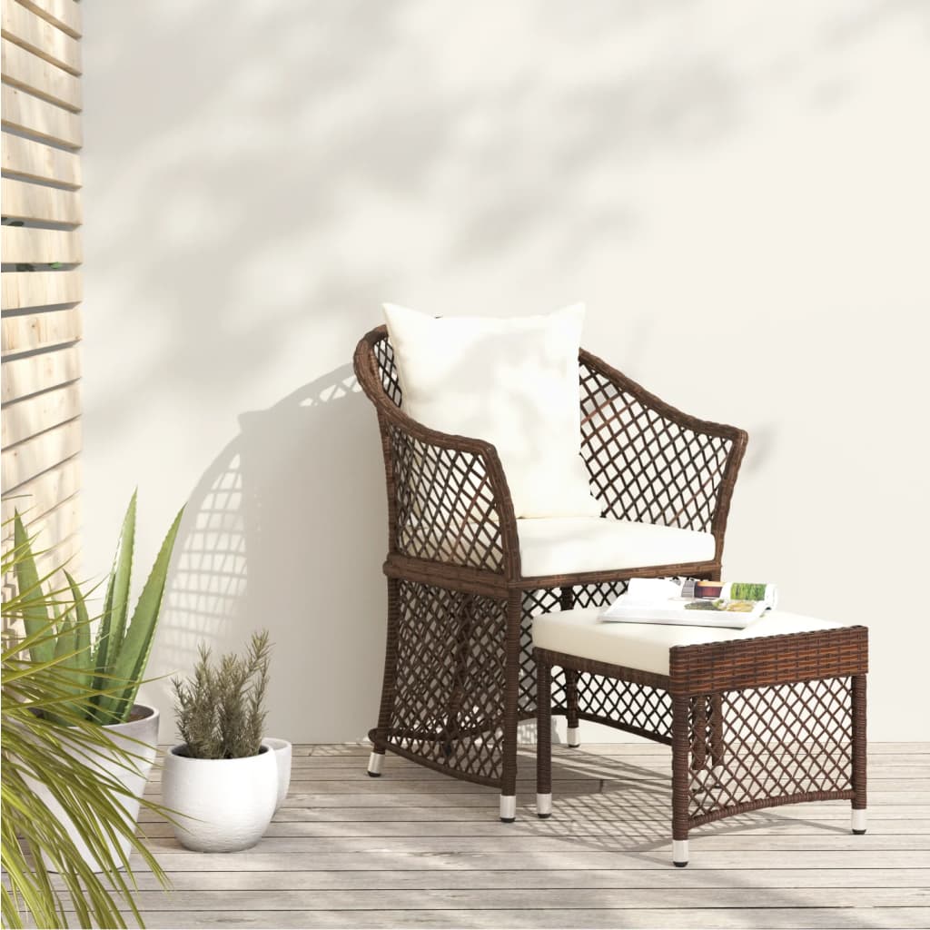 Salon de jardin 2 pcs avec coussins Marron Résine tressée