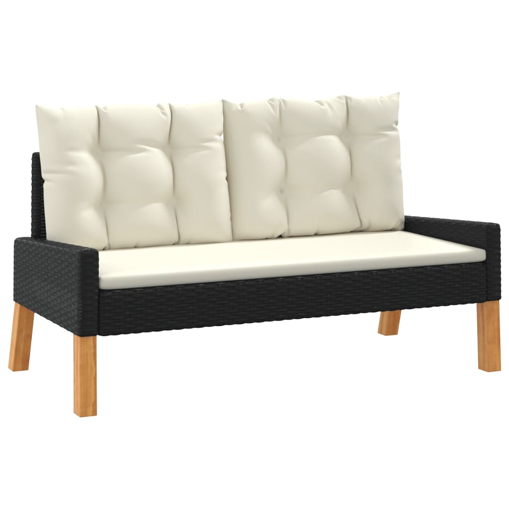 Salon de jardin 4 pcs et coussins Résine tressée et bois massif