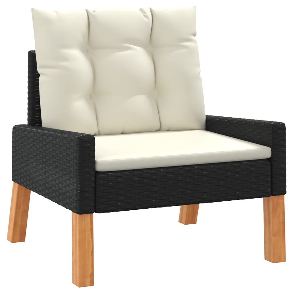 Salon de jardin 4 pcs et coussins Résine tressée et bois massif