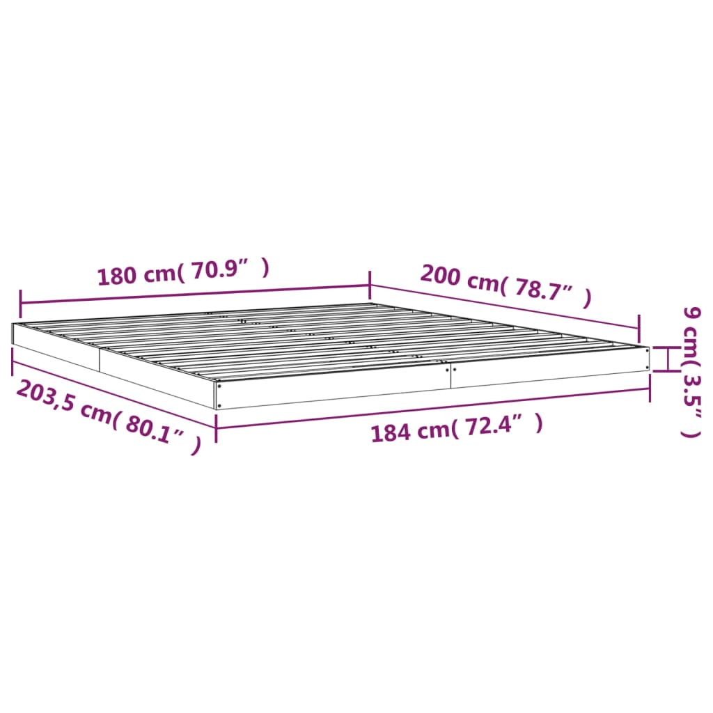 Cadre de lit sans matelas blanc 180x200 cm bois massif de pin - XIOS