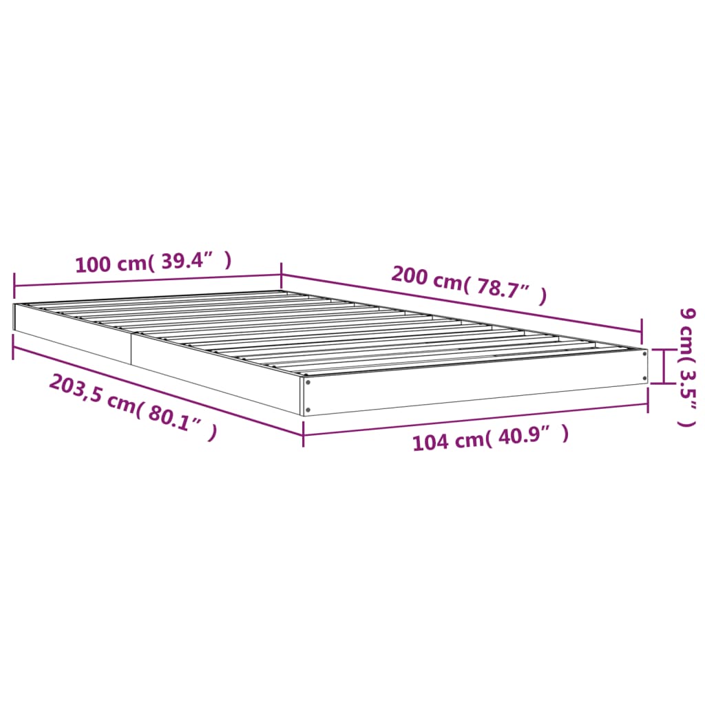 Cadre de lit sans matelas 100x200 cm bois massif de pin - XIOS