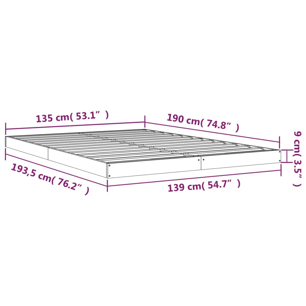 Cadre de lit sans matelas blanc 135x190 cm bois de pin massif - XIOS